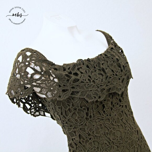 Stylestalker Thalia Lace Off Shoulder Crochet Midi Dress Green Women XS - Picture 7 of 11